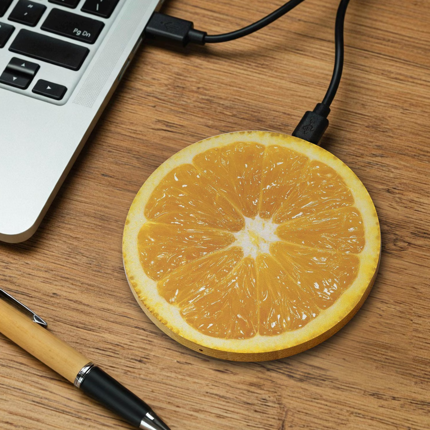 Round Fruit Slice Pattern Wireless Charging Pad, Compact Printed Power Mat For Smartphone Daily Charging & Desktop Ornament Charger