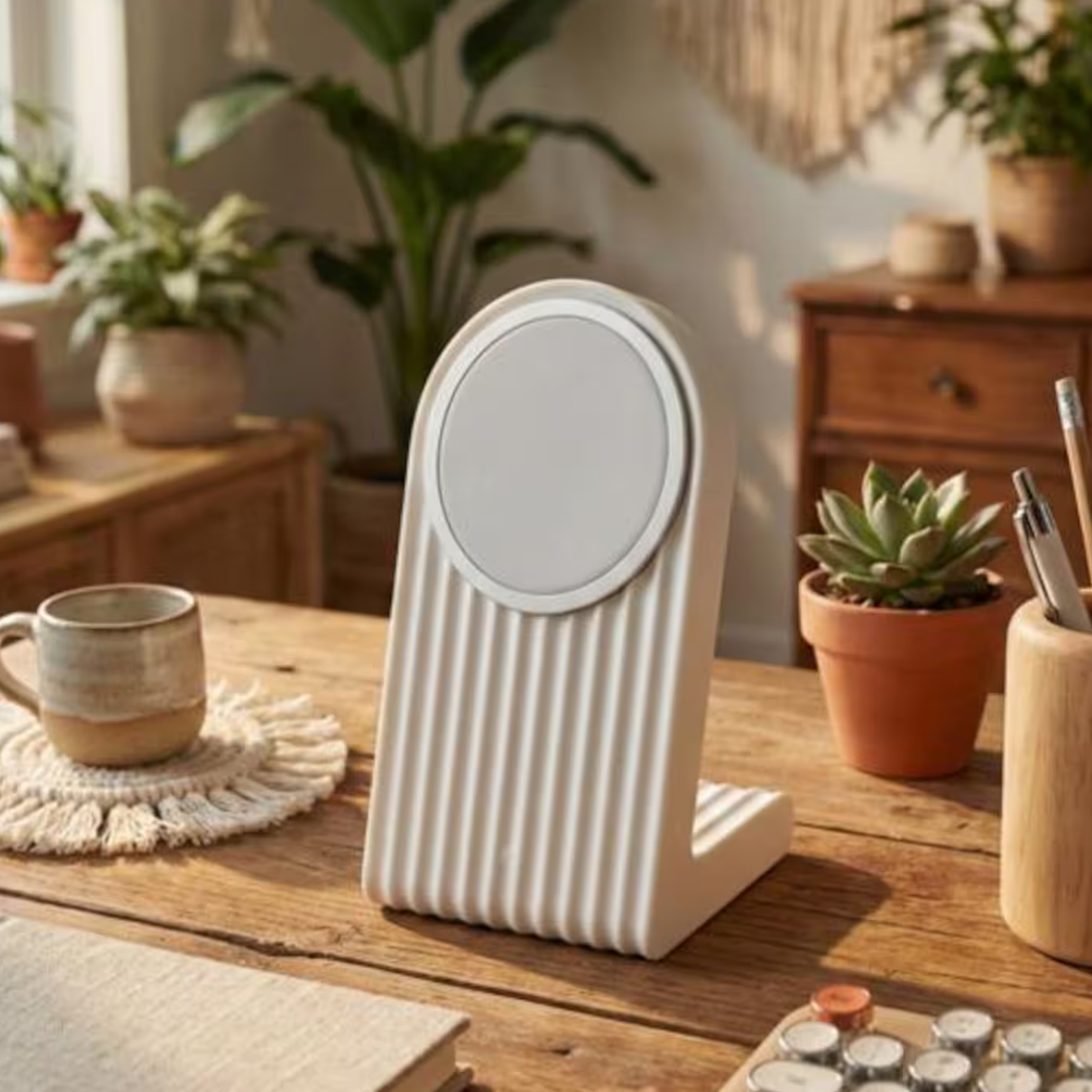 Ribbed Arch-Shaped Magnetic Charging Dock, Elegant Desktop Phone Support Stand For Wireless Charging Modules Stand