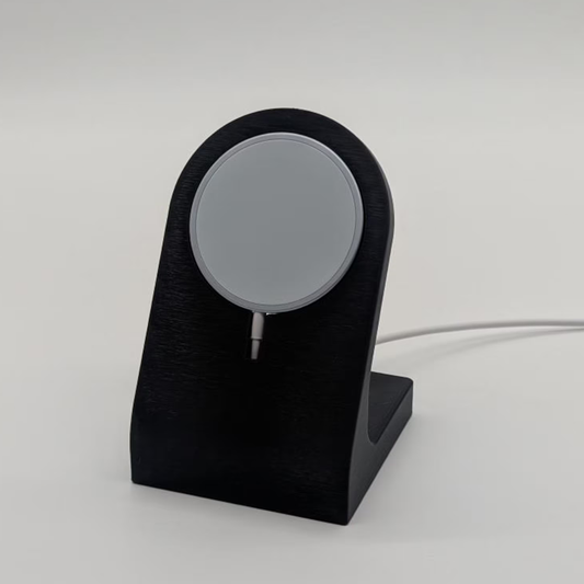 Weighted Curved Wireless Charging Cradle, Angled Desktop Holder For Circular Charging Pucks With Built-In Cable Channel Stand