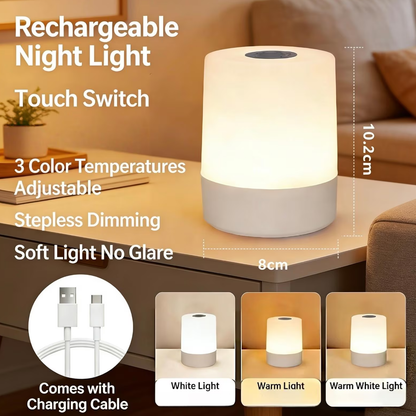 Touch Activated Cordless Ambient Lamp, Rechargeable LED Night Light With Tunable Color Modes And Infinite Brightness Control