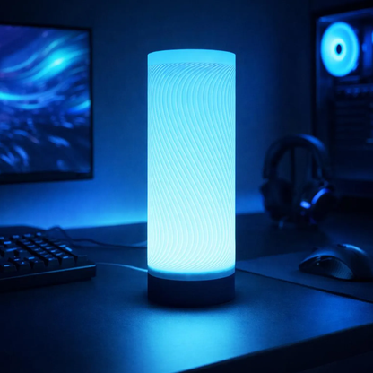 Textured Cylindrical RGB Ambient Table Light, Remote Operated Color Changing LED Lamp For Gaming Stations And Bedroom Furnishings