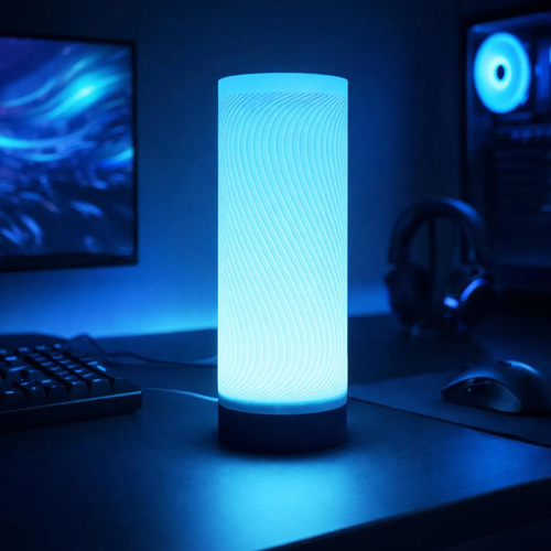 Textured Cylindrical RGB Ambient Table Light, Remote Operated Color Changing LED Lamp For Gaming Stations And Bedroom Furnishings
