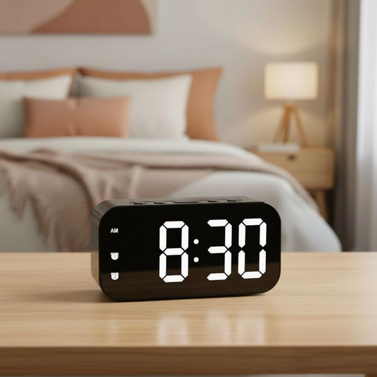 Voice Activated LED Digital Alarm Clock, Sleek Rounded Desktop Timepiece With Adjustable Screen Brightness And Snooze Mode