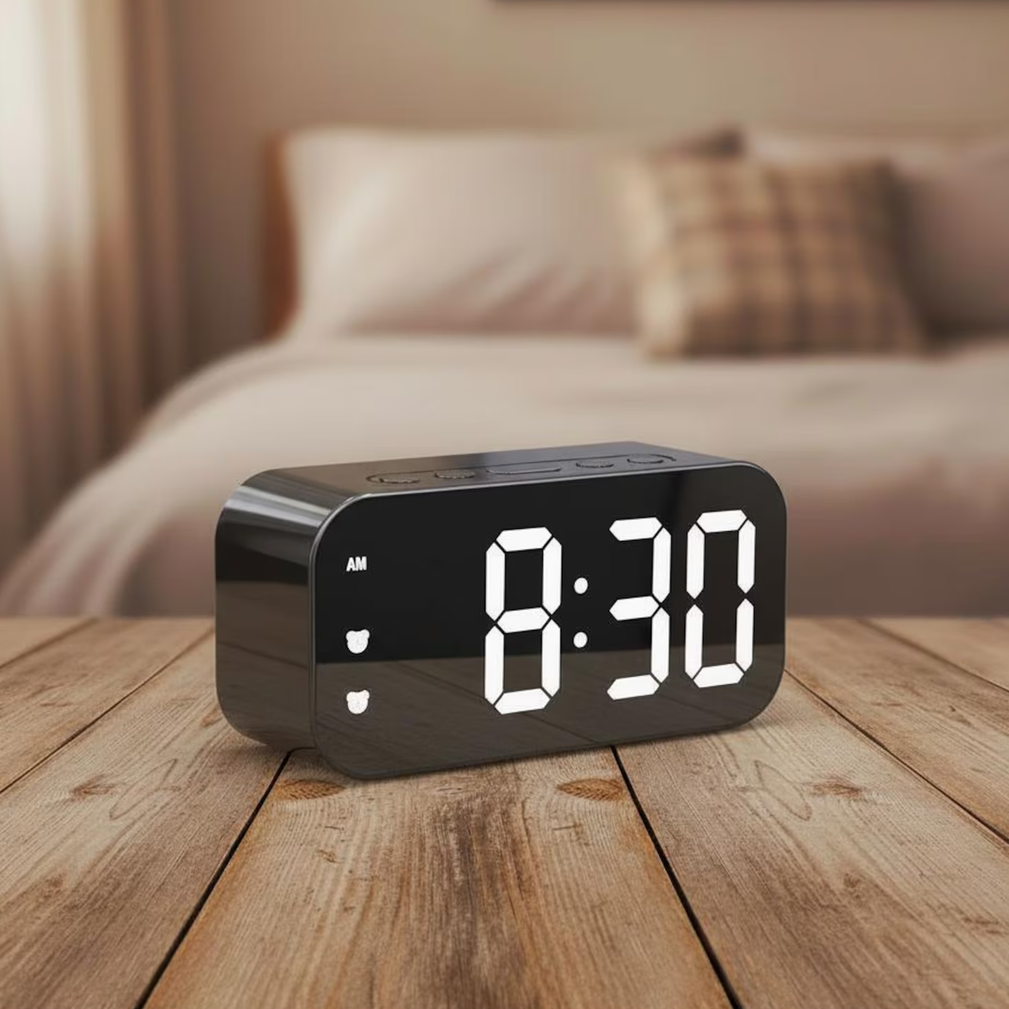 Voice Activated LED Digital Alarm Clock, Sleek Rounded Desktop Timepiece With Adjustable Screen Brightness And Snooze Mode
