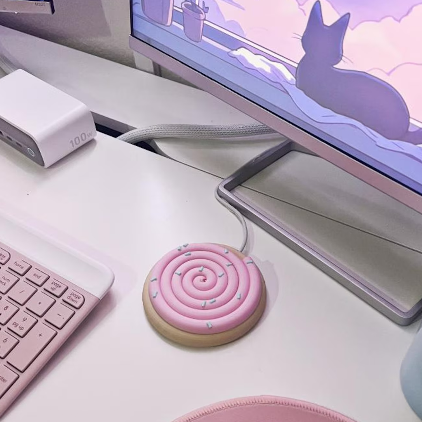 Swirl Cookie Shaped Wireless Charging Cover, Cute Pastry Style Protective Shell For Desktop Charger Equipment