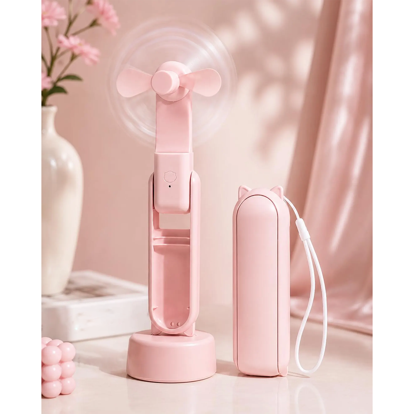 Foldable Handheld Cooling Fan, USB Rechargeable Pocket Air Cooler With Detachable Base For Travel And Indoor Use
