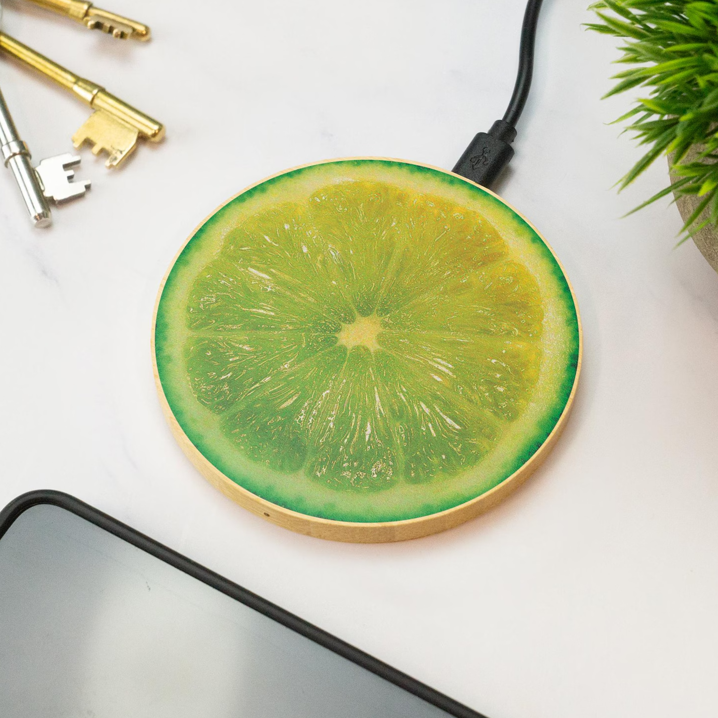 Round Fruit Slice Pattern Wireless Charging Pad, Compact Printed Power Mat For Smartphone Daily Charging & Desktop Ornament Charger